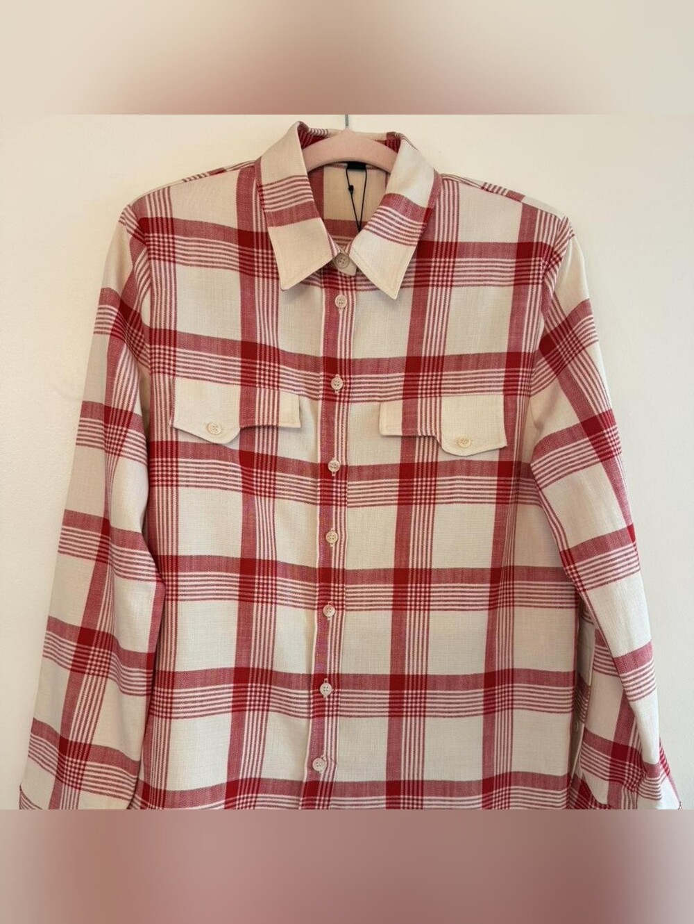 Zara Red and Cream Plaid Button-Down Shirt